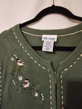 Blair Sage Green Embroidered Bird Knit Vest 2xl